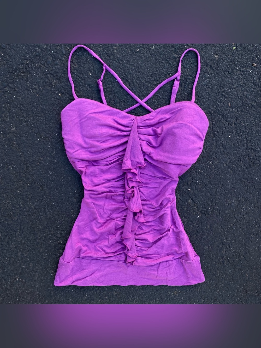 Y2k Vintage XOXO Purple Babydoll Body-con Ruched Ruffled Criss Cross Open Back